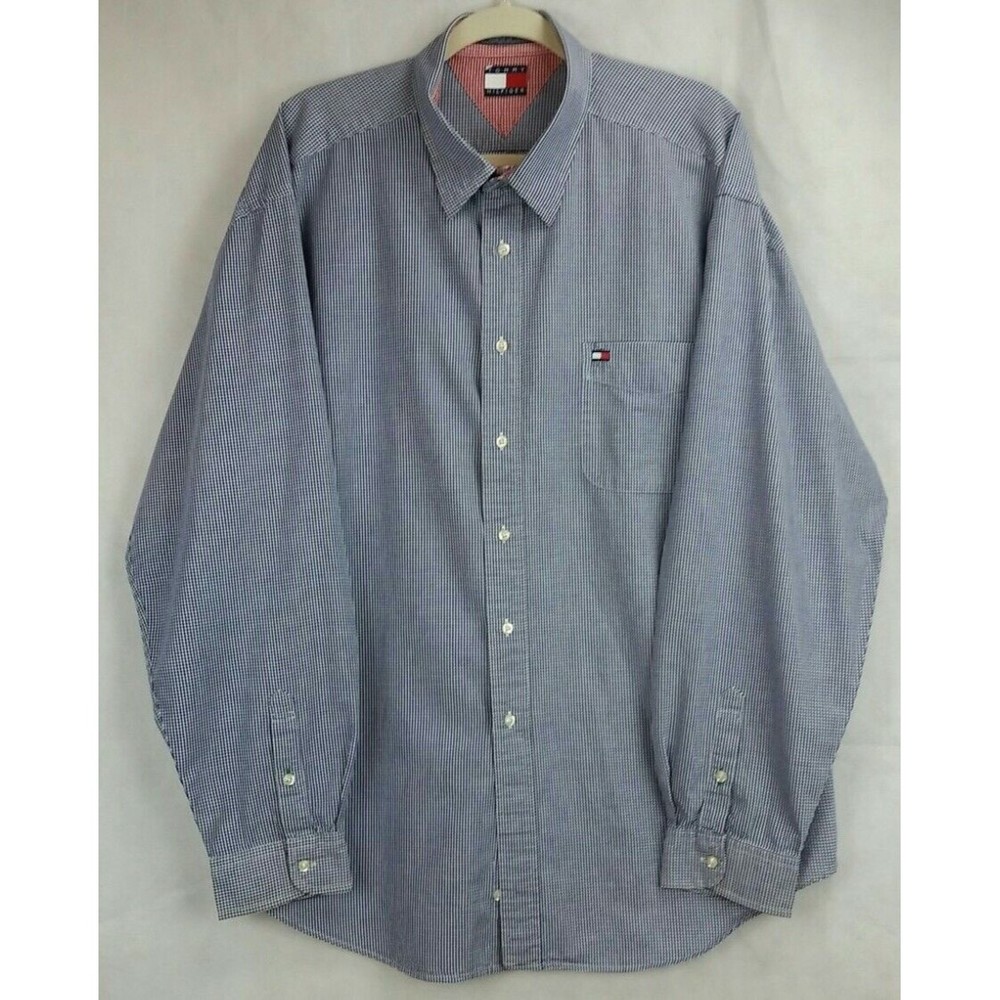Tommy Hilfiger Men's (XL) Blue & White Checked Long Sleeve Button Up Dress Shirt